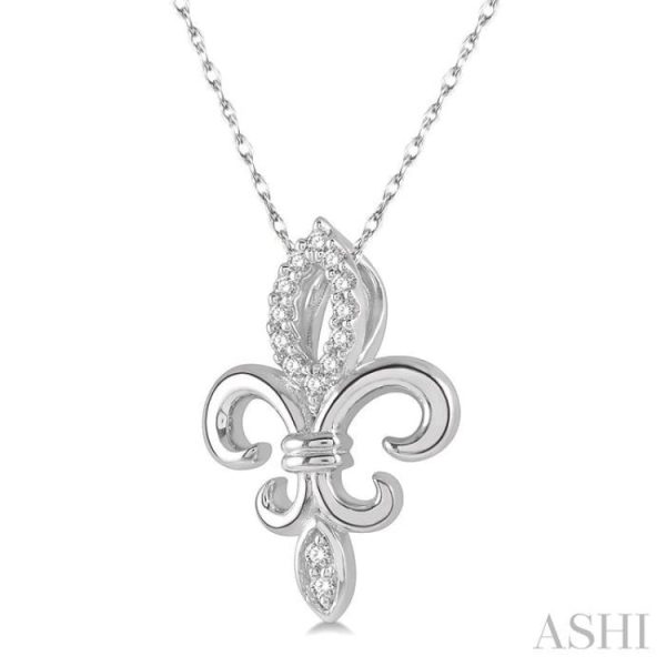 1 10 Ctw Fleur De Lis Round Cut Diamond Pendant With Chain in 10K White Gold Hot on Sale