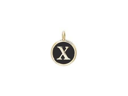 Gold Finish Sterling Silver Black Enamel Initial Charm - X Cheap