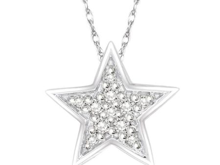 1 10 Ctw Star Cutout Round Cut Diamond Pendant With Link Chain in 10K White Gold Online Sale