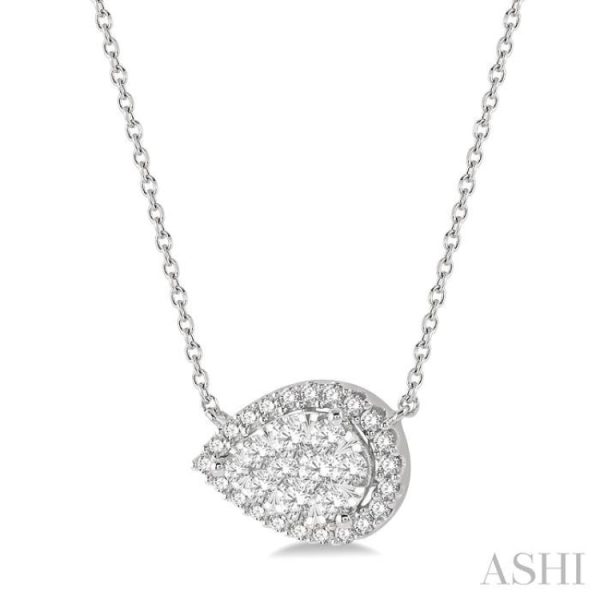 1 2 ctw Pear Shape Round Cut Diamond Lovebright Necklace in 14K White Gold Supply