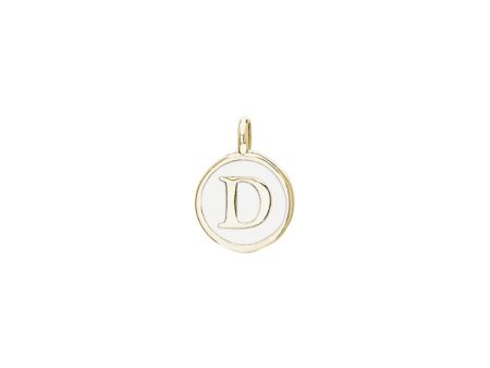 Gold Finish Sterling Silver White Enamel Initial Charm - D Sale