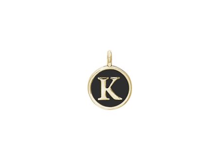 Gold Finish Sterling Silver Black Enamel Initial Charm - K on Sale