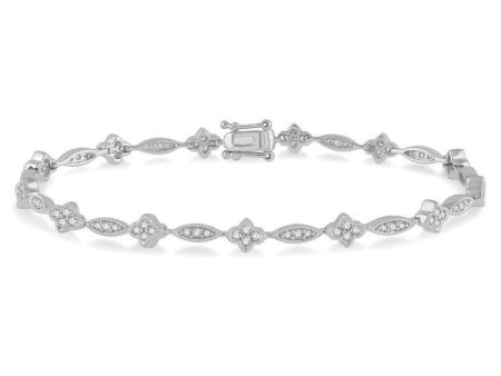 1 1 10 ctw Marquise and Floral Link Diamond Bracelet in 14K White Gold Online now