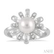 1 10 Ctw Floral 7 MM Round Cultured Pearl & Round Cut Diamond Ring in 10K White Gold Sale