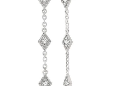 1 6 Ctw Kite Shape 3-Station Round Cut Diamond Drop Earring in 10K White Gold Discount