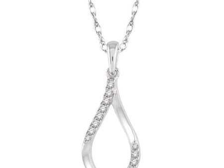 1 10 Ctw Wishbone Charm Round Cut Diamond Pendant With Link Chain in 10K White Gold For Cheap