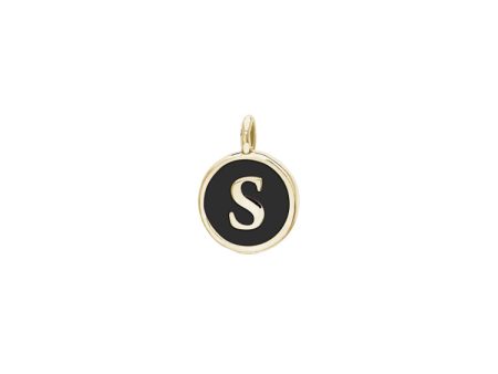 Gold Finish Sterling Silver Black Enamel Initial Charm - S Supply