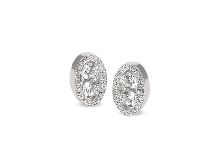 Platinum Finish Sterling Silver Micropave Two Stone Oval Earrings with Two 120 Facet Simulated Daimonds Hot on Sale