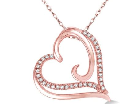 1 10 Ctw Round Cut Diamond Heart Pendant in 10K Rose Gold with Chain Online Hot Sale