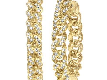 1 3 Ctw Round Cut Diamond Curb & Cuban Hoop Earrings in 14K Yellow Gold Online