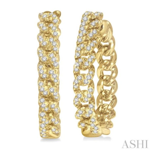 1 3 Ctw Round Cut Diamond Curb & Cuban Hoop Earrings in 14K Yellow Gold Online