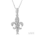 1 10 Ctw Fleur De Lis Round Cut Diamond Pendant in 10K White Gold with chain For Cheap