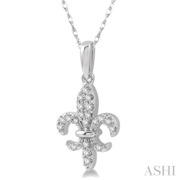 1 10 Ctw Fleur De Lis Round Cut Diamond Pendant in 10K White Gold with chain For Cheap