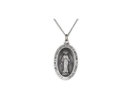 Sterling Silver 29x20 mm Oval Miraculous Medal 24  Necklace Discount