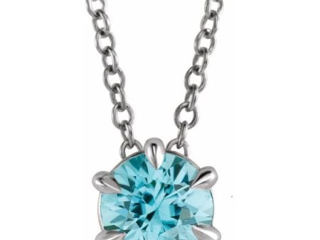 Sterling Silver 5 mm Natural Aquamarine Solitaire 16-18  Necklace on Sale