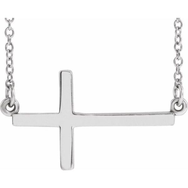 Sterling Silver 22x11.5 mm Sideways Cross 16-18  Necklace For Discount