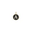 Gold Finish Sterling Silver Black Enamel Initial Charm - A Online now