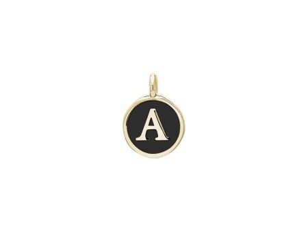 Gold Finish Sterling Silver Black Enamel Initial Charm - A Online now