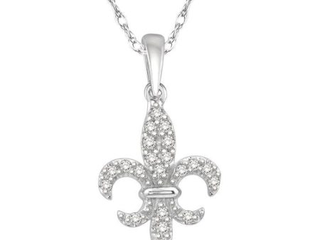 1 10 Ctw Fleur De Lis Round Cut Diamond Pendant in 10K White Gold with chain For Cheap