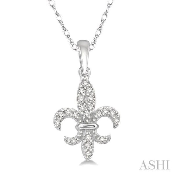 1 10 Ctw Fleur De Lis Round Cut Diamond Pendant in 10K White Gold with chain For Cheap