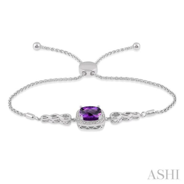 1 20 Ctw Cushion Shape 10x10 MM Amethyst Round Cut Diamond Sterling Silver Lariat Bracelet Online now