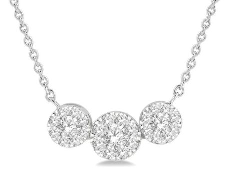 1 3 Ctw 3-Stone Lovebright Round Cut Diamond Necklace in 14K White Gold Supply