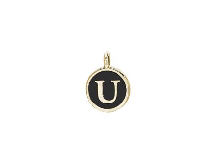 Gold Finish Sterling Silver Black Enamel Initial Charm - U Supply