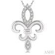 1 10 Ctw Fleur De Lis Round Cut Diamond Pendant With Chain in 10K White Gold Hot on Sale