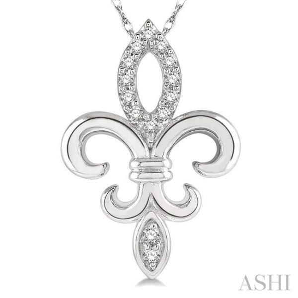 1 10 Ctw Fleur De Lis Round Cut Diamond Pendant With Chain in 10K White Gold Hot on Sale