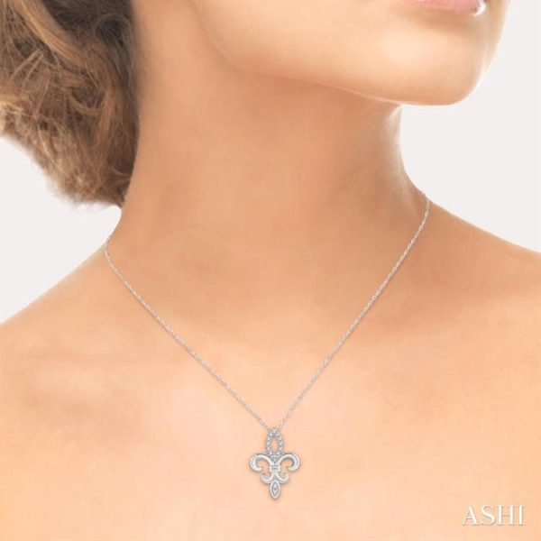 1 10 Ctw Fleur De Lis Round Cut Diamond Pendant With Chain in 10K White Gold Hot on Sale