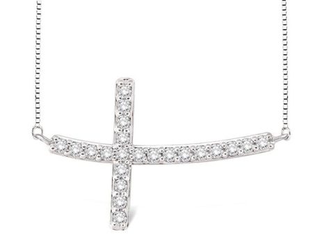 1 2 Ctw Round Cut Sideway Cross Pendant in 14K White Gold with Chain Hot on Sale