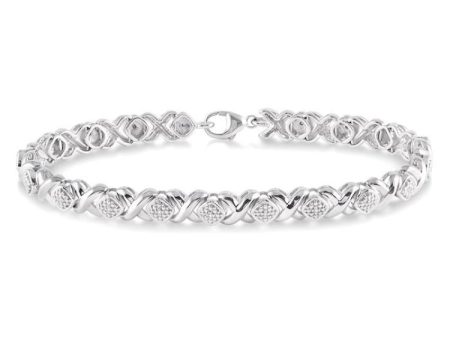 1 10 Ctw  X  and SQ Single Cut Diamond Bracelet in Sterling Silver For Sale