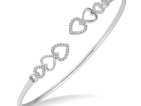 1 4 Ctw Heart Charm Open Center Round Cut Diamond Flexi Bangle in 10K White Gold Cheap