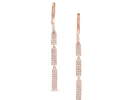 Rose Gold Finish Sterling Silver Micropave Three Bar Drop Earrings with Simulated Diamonds on Sale