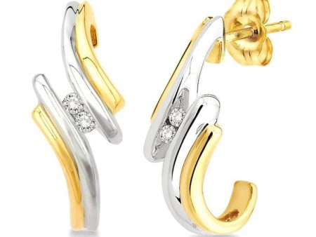 1 10 Ctw Two Tone Abstract Art 2Stone Round Cut Diamond Earrings in 10K Yellow Gold With Rhodium Discount