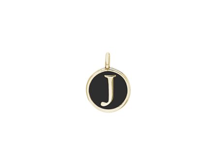 Gold Finish Sterling Silver Black Enamel Initial Charm - J Sale