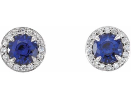 Platinum 3.5 mm Lab-Grown Blue Sapphire & 1 8 CTW Natural Diamond Earrings Discount