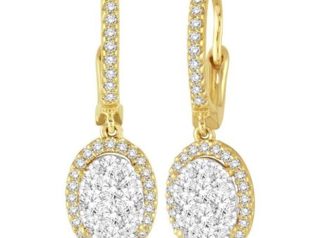 1 1 2 Ctw Oval Shape Diamond Lovebright Earrings in 14K Yellow and White Gold Online Sale