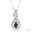 1 10 Ctw Entwined Pear Shape 6x4 MM Sapphire & Round Cut Diamond Precious Pendant With Chain in 10K White Gold Supply