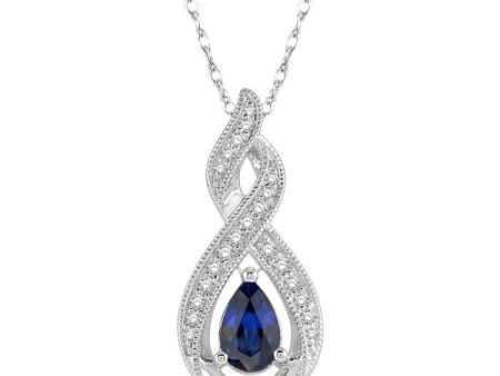 1 10 Ctw Entwined Pear Shape 6x4 MM Sapphire & Round Cut Diamond Precious Pendant With Chain in 10K White Gold Supply