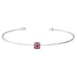 Rhodium Finish Sterling Silver Pliable Cuff Bracelet with Faceted Cushion Cut Simulated Pink Sapphire Birth Gem - October Online Sale