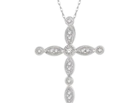 1 10 Ctw Marquise & Circular Mount Cross Charm Round Cut Diamond Pendant With Chain in 10K White Gold Online Sale