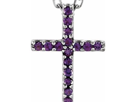 14K White Natural Amethyst Petite Cross 16  Necklace For Sale