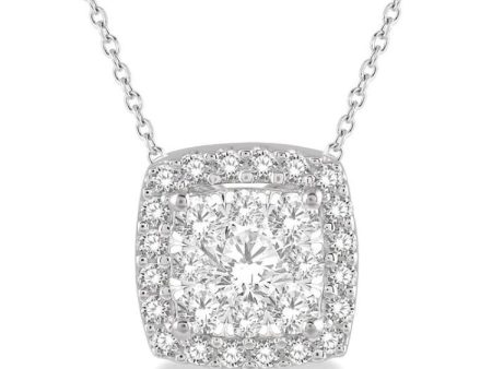 1 2 Ctw Cushion Shape Lovebright Round Cut Diamond Pendant in 14K White Gold Fashion