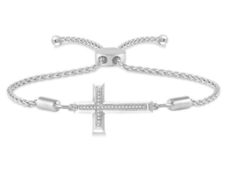 1 20 Ctw Cross Charm Round Cut Diamond Sterling Silver Lariat Bracelet on Sale