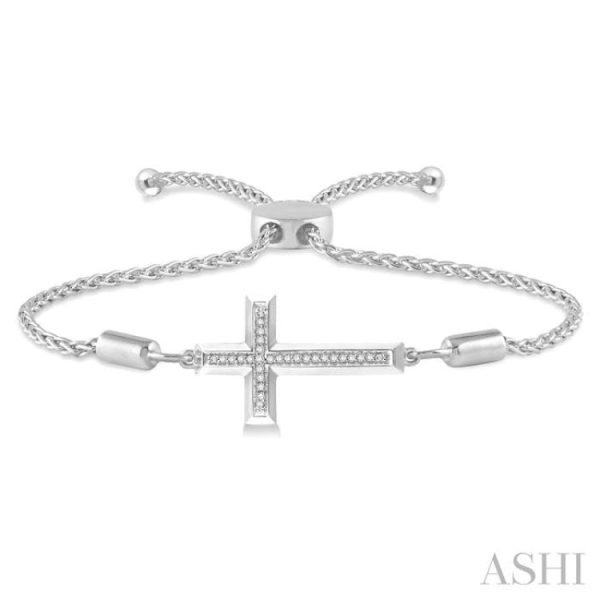 1 20 Ctw Cross Charm Round Cut Diamond Sterling Silver Lariat Bracelet on Sale