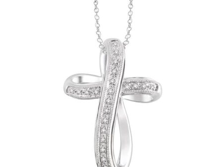 1 10 Ctw Single Cut Diamond Cross Pendant in Sterling Silver with Chain Hot on Sale