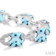 7x7  MM Cushion Shape Blue Topaz and 1 20 Ctw Round Cut Diamond Fashion Bracelet in Sterling Silver Online now