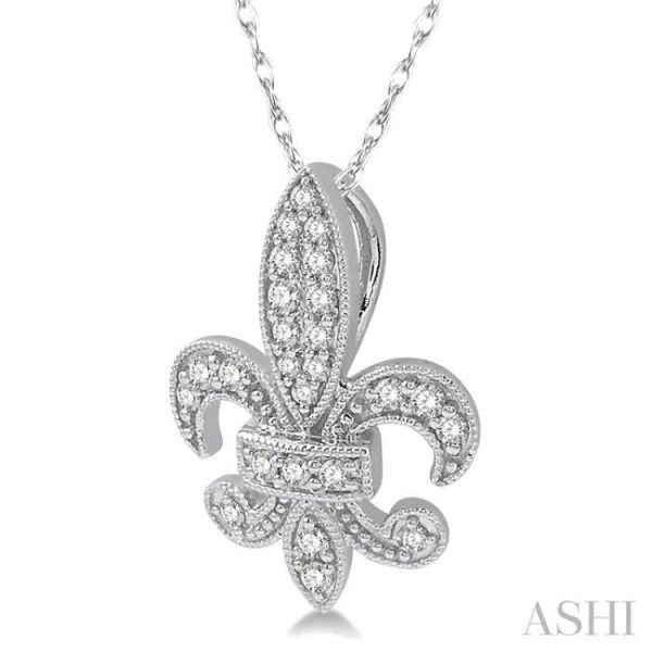 1 5 Ctw Fleur De Lis Round Cut Diamond Pendant With Link Chain in 10K White Gold Online