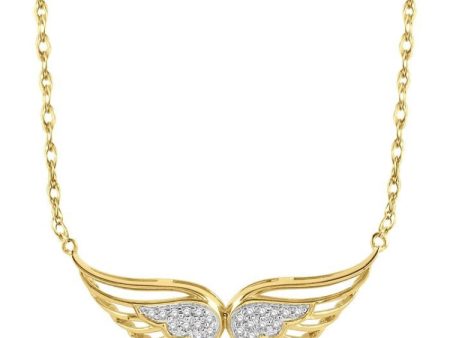 1 20 Ctw Angel Wing Round Cut Diamond Necklace in 10K Yellow Gold Fashion